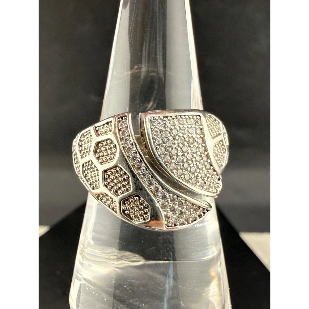 Vintage Silver Tone Ring Rhinestone Cocktail Chunky Size 8